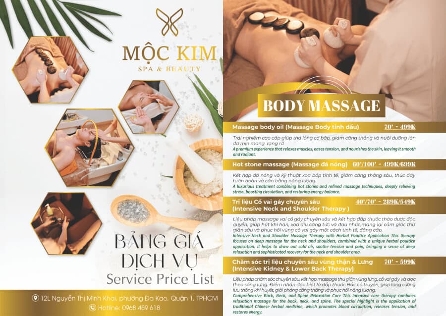 Price List for Body Massage, Foot Massage, Hair Wash in District 1