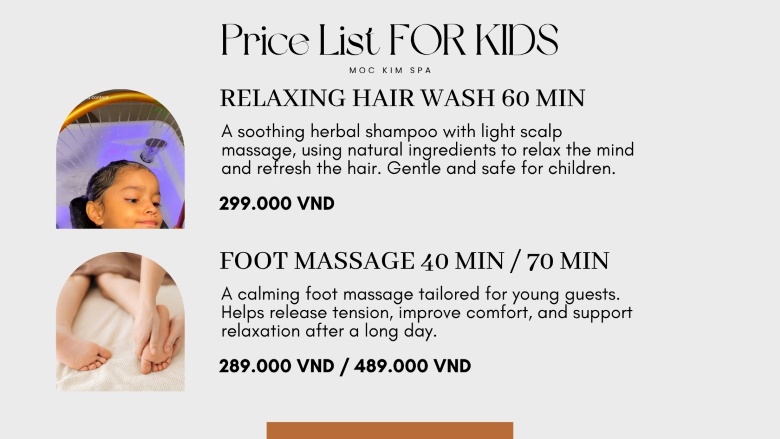 Bảng giá spa cho trẻ em đi cùng ba mẹ